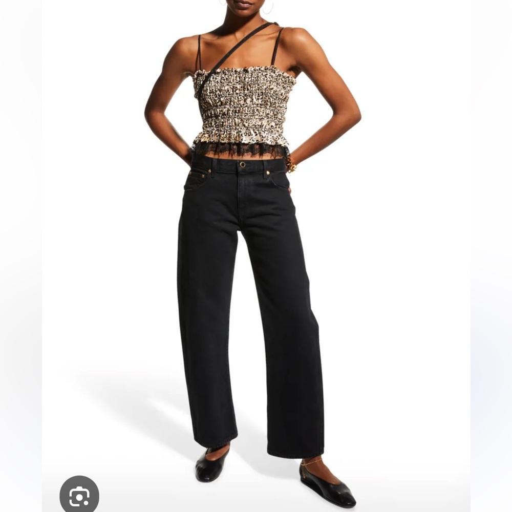 Loyd/Ford Eva Animal Print Satin Smocked Top